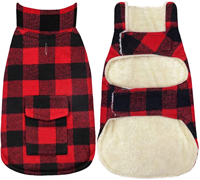 Malier Dog Winter Coat, Classic Plaid Windproof Dog Warm Coat Dog Snow Jacket with Pocket, Cold Weather Dog Winter Clothes Dog Apparel for Small Medium and Large Dogs