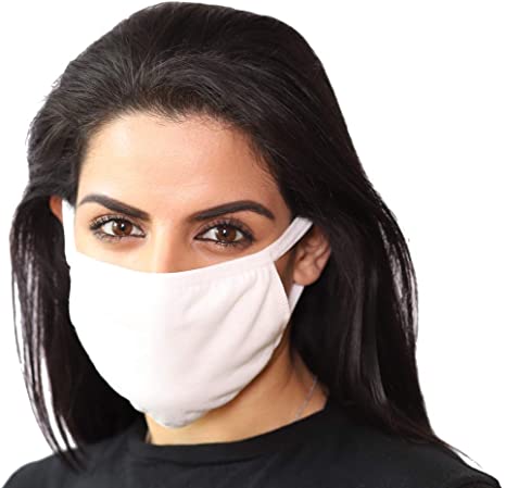 3 Pk Unisex White Washable Reusable Face Mask & Cover for Men and Women - 2 Layers Breathable Cotton Fabric USA Seller