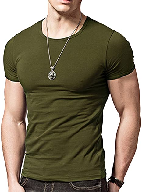 Acooe Short Sleeves T-Shirts Crew-Neck,Tight-Fitting T-Shirt, Sport t-Shirt for Men