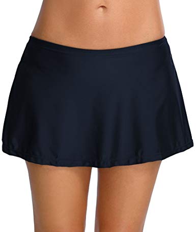 OLIPHEE Women's Swim A-Line Skirted Bikini Bottom with Attached Brief Skirt Swimdress