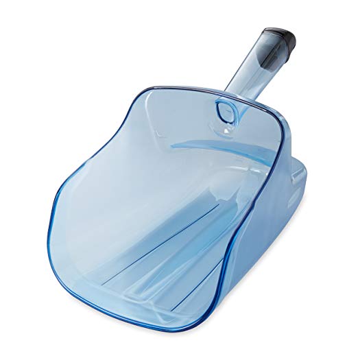 Rubbermaid Commercial 9F51TBLU Hand-Guard Ice Scoop with Holder, 74 Oz, Transparent Blue