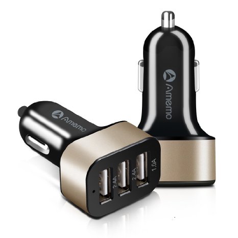 Amemo® Intelligent 5.8A / 29W 3-Port [High Power] [Small Size]USB Car Charger With Smart Sharing IC for iPhone 6s/6/6 Plus,iPad;Galaxy S6 / S6 Edge /Edge , Note 5 and More [Black]