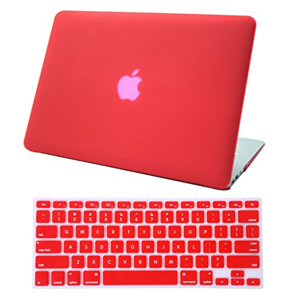 HDE MacBook Air 13 Case Solid Color Matte Plastic Slim Hard Shell Snap On Case with Keyboard Skin Fits Models A1369 / A1466 (Red)