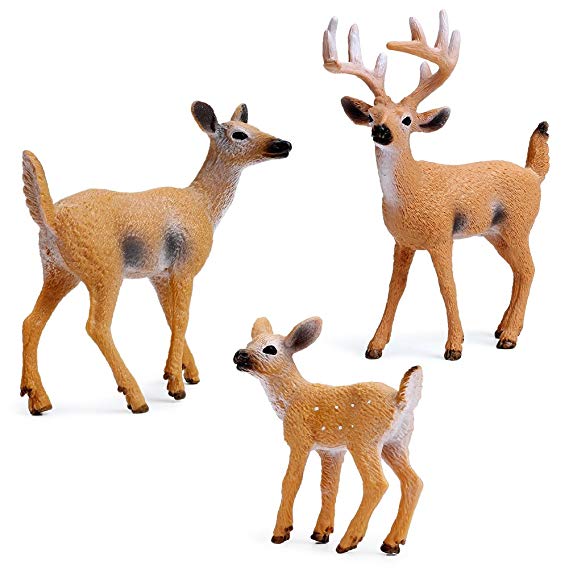 RESTCLOUD Deer Figurines Cake Toppers, Deer Toys Figure, Small Woodland Animals Set of 3