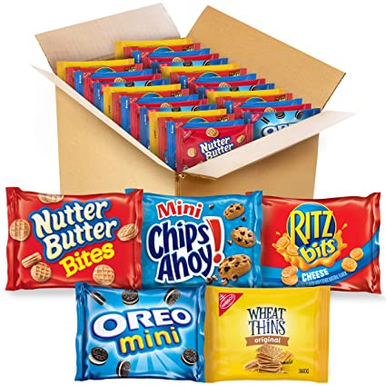 OREO Mini Cookies, Mini CHIPS AHOY! Cookies, RITZ Bits Cheese Crackers, Nutter Butter Bites & Wheat Thins Crackers, Nabisco Cookie & Cracker Variety Pack, Halloween Treats, 50 Snack Pack