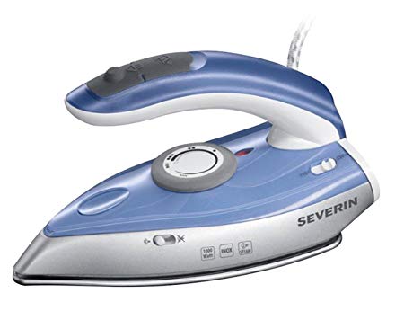 SEVERIN Travel STEAM Iron BA 3234 / Silver - Blue, 1000W, 50ml Water Tank and Foldable Handle
