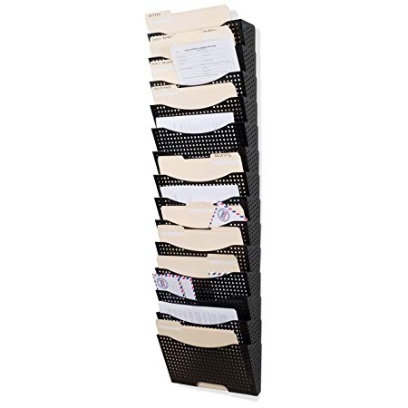 Wallniture Lisbon Hanging Metal Wall Mount File Holder - Letter Size Organizer Modern Modular Design Storage Folders Durable Construction (15 Pack)