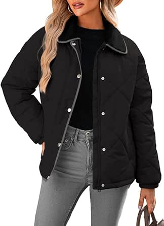 Dokotoo Women's Winter Casual Quilted Jackets Long Sleeve Button Down Puffer Jacket Padded Outerwear Coats