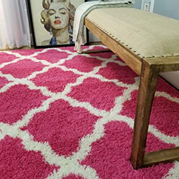 Maxy Home Bella Trellis Pink 3 ft. 3 in x 4 ft. 8 in. Shag Area Rug