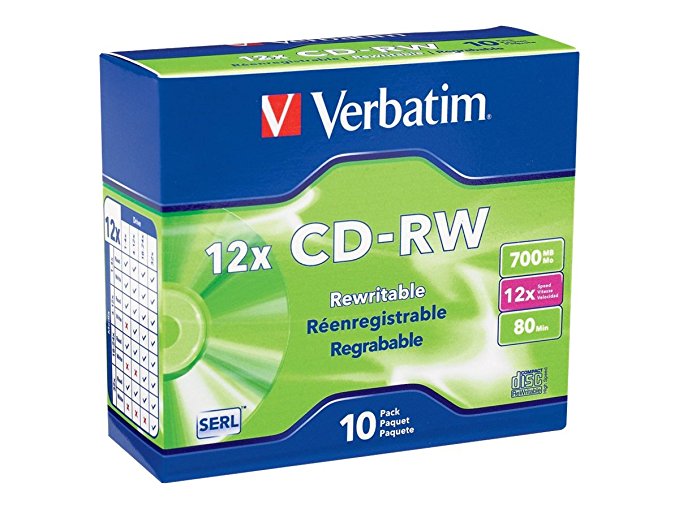 VERBATIM VTM95156, 700Mb 80-Minute 4X-12X High-Speed Branded CD-RW's, 10-Pack
