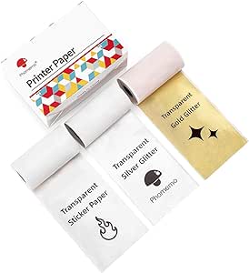 Phomemo M02/M02 Pro/M02S/M03/M03AS/M04S Pocket Printer Paper- Transparent/Silver/Gold Glitter Sticker Paper