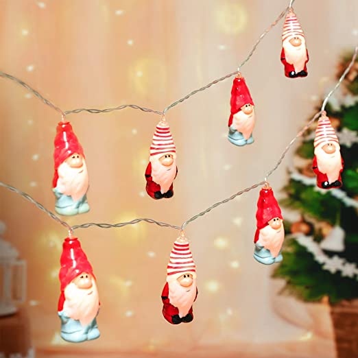 Christmas Gnome LED String Lights 5.9 Feet 10 LED String Lights Christmas LED Gnome Lights Xmas Gnome String Lights for Christmas, Party, Wedding Decor Christmas Tree Decorations (Delicate Style)