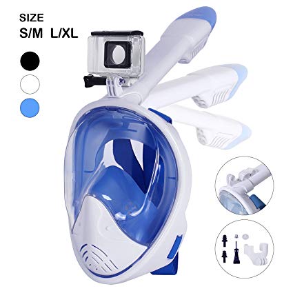 Unigear 180° Full Face Snorkel Mask -Panoramic view with Detachable for GoPro Mount and Earplug,Anti-Fog Anti-Leak Snorkeling Design For Adults And Youth