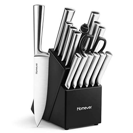 Homever Knife Set, 16-Piece Kitchen Chef Knife Classic Stainless Steel Knife Set with Block Wooden