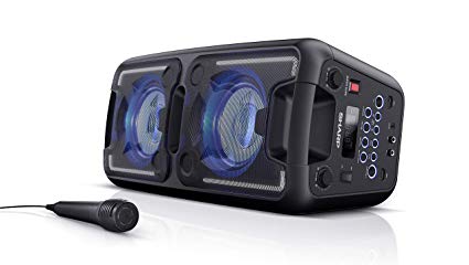 Sharp PS-920 150W High Power Portable Party Speaker with Built-in Rechargeable Battery, Disco Lights, Bluetooth, FM Radio, USB Playback & Microphone - Black