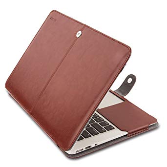 MOSISO Case Only Compatible with MacBook Air 13 Inch A1466 / A1369 (Older Version Release 2010-2017), Premium PU Leather Book Folio Protective Stand Cover Sleeve, Brown
