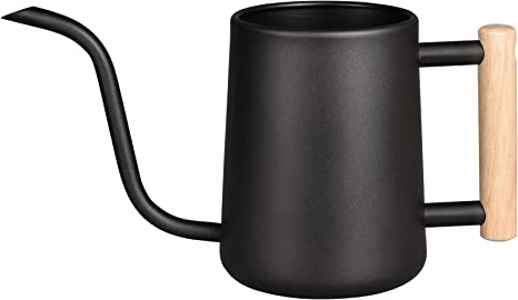 IMEEA 35oz/1000ml Watering Can Stainless Steel Indoor Watering Can with Long Spout and Wooden Handle Watering Jug for Houseplant Office Potted Plants (Black)