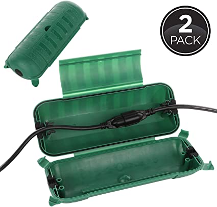 2 Pack of IP44 Outdoor Waterproof Box by Restmo, Weatherproof Extension Cord Cover, Safety Connection Seal for Outdoor Outlet, Electrical Plug, Holiday Decorations, LED Strip Light, Power Tool, Green