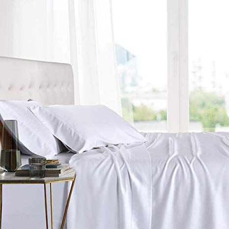 Royal Tradition Exquisitely Lavish Body Temperature-Regulated Bedding, 100% Viscose from Bamboo, 300 Thread Count, 3 Piece Twin Extra Long (Twin XL) Size Deep Pocket Silky Soft Sheet Set, White