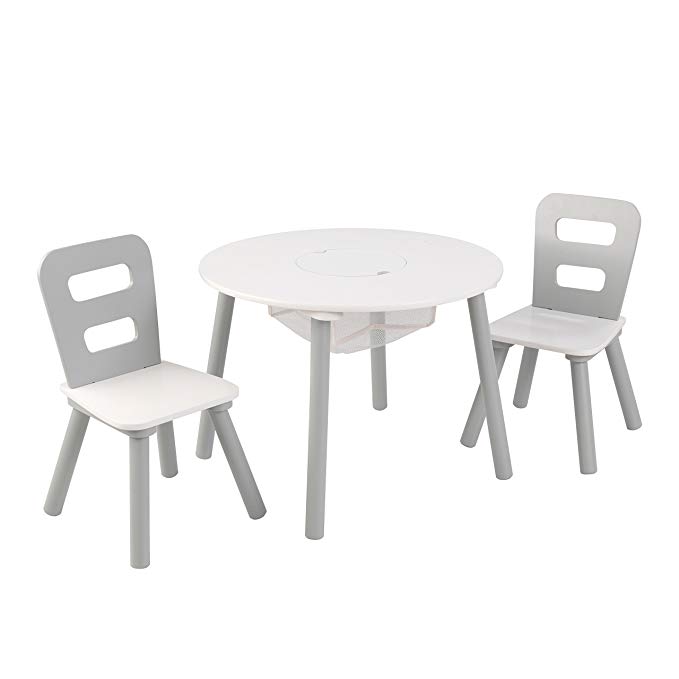 KidKraft 26166 Round Table and Chair Set, White/Gray