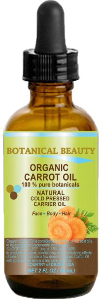 ORGANIC CARROT OIL 100% Natural / Pure Botanicals / Cold Pressed Carrier Oil 2 Fl. oz. - 60 ml. For Face, Body, Hair and Nail Care. by Botanical Beauty