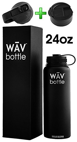 3 in 1 WAV Bottle 24 oz: Vacuum Insulated Stainless Steel Water Bottle w/ Straw Lid & Flip Lid – Swap Lids For Hot And Cold Drinks – Fits Cup Holders