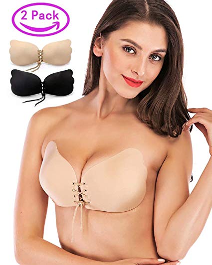 BABYLAB Sticky Bra Strapless Backless Bra Push Up Invisible Bras for Women 2A Beige and Black