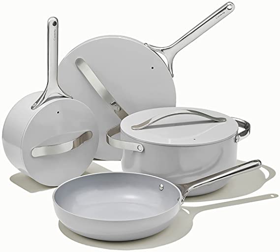 Caraway Nonstick Ceramic Cookware Set (12 Piece) Pots, Pans, Lids and Kitchen Storage - Non Toxic, PTFE & PFOA Free - Oven Safe & Compatible with All Stovetops (Gas, Electric & Induction) - Gray