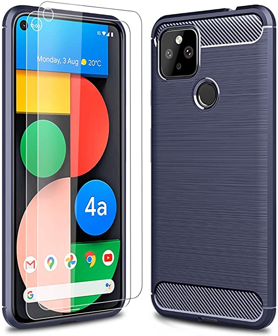 Thinkart Phone Case for Pixel 4A 5G Case with HD Screen Protector (Two Packs) (Not for Pixel 4A 4G),Soft TPU Slim Fashion Non-Slip Protective Phone Case Cover for Google Pixel 4A 5G Version-Blue
