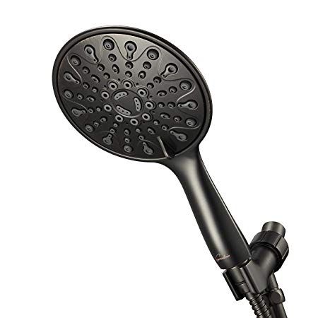 Couradric Handheld Shower Head, 6" Oil-Rubbed Bronze Face 6 Spray Setting Shower Head with High Pressure, Brass Swivel Ball Mount and Extra Long Flexible Stainless Steel Hose