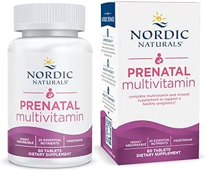 Nordic Naturals Prenatal Multivitamin for Women - Daily Vegetarian Prenatal Vitamins - 22 Essential Nutrients, Including B6, Folate, and Iron - 60 Tablets - 30 Servings