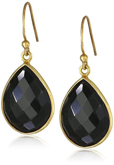 Gold-Plated Sterling Silver Faceted  Black Onyx Teardrop Earrings