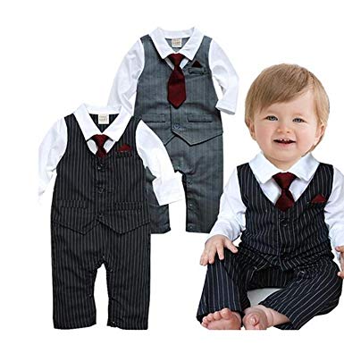 EGELEXY Baby Tie Striped Vest Formal Wear Wedding Baby Boy Romper Oneise