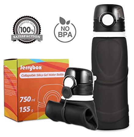 Jerrybox Collapsible Water Bottle - 26 oz with BPA Free Silicone Leak Proof Foldable Sports Bottle for Sports Outdoor Travel Camping Picnic