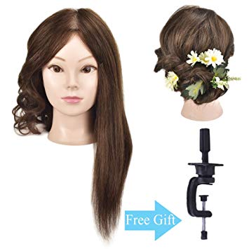 Mannequin Head 18" 100% Human Hair Cosmetology Hairdresser Training Head Manikin Doll Head with Free Clamp