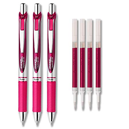 Pentel EnerGel Deluxe RTX Liquid Gel Ink Pen Set Kit, Pack of 3 with 4 Refills (Pink - 0.7mm)