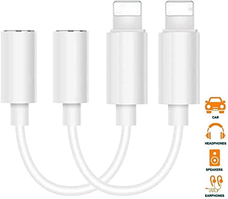 [Apple MFi Certifited] 2 Pack-Lightning to 3.5mm Headphone Jack Adapter, Headphones Adapter Aux Audio Earphones/Headphone Dongle Stereo Cable for iPhone 11/11 Pro/XS/XR/X 8 7, Support Music Control