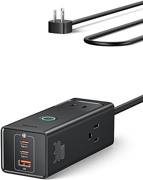 Baseus Power Strip Surge Protector 1200J - PD30W USB C Charger Extension Cord with 3 AC Outlets & 3 USB Port Fast Charging Charging Station for Office Dorm Room Home
