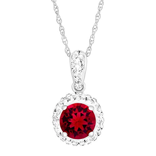 Crystaluxe July Pendant Necklace with Red Swarovski Crystal in Sterling Silver