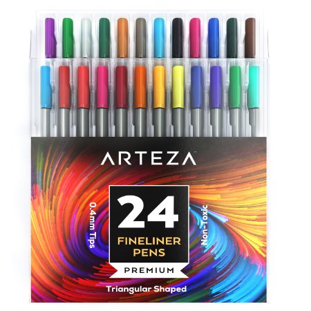 Fineliner Pens 24-Assorted-Colors (0.4mm Tips, Set of 24)
