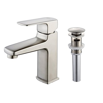 Kraus KEF-15501-PU16BN Virtus Single Lever Basin Bathroom Faucet and Pop Up Drain with Overflow Brushed Nickel