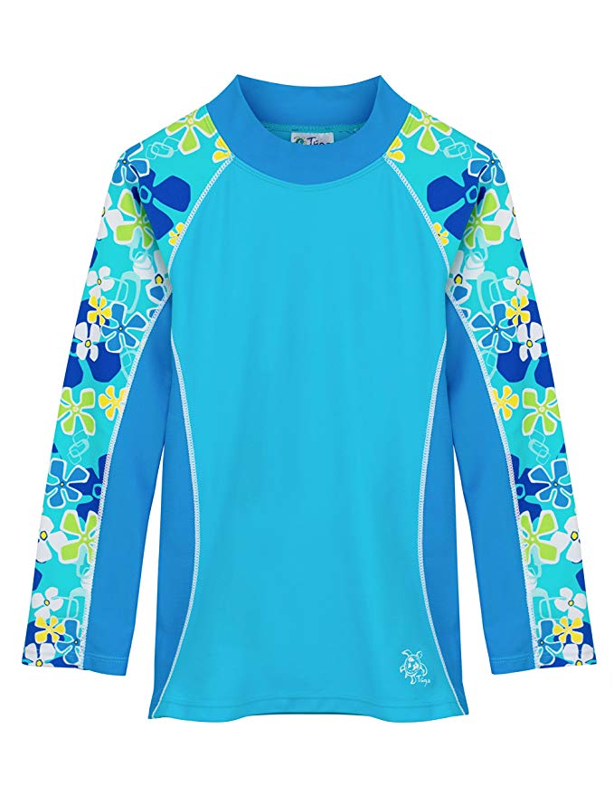 Tuga Girls Long Sleeve Rash Guards 1-14 Years, UPF 50  Sun Protection Swim Shirt