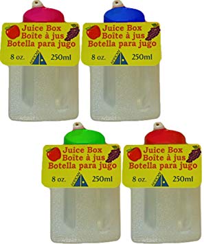 Children Leakproof Plastic Reusable 8 oz Juice Boxes- Available In Blue, Pink, Red & Green (4)