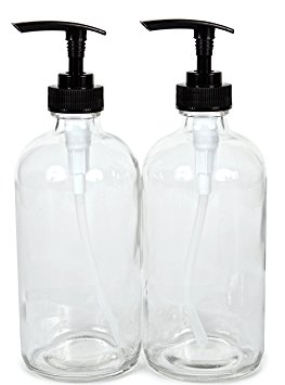 Vivaplex, 2, Large, 16 oz, Empty, Clear Glass Bottles with Black Lotion Pumps
