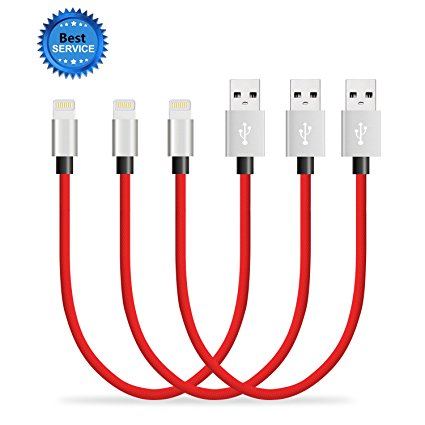 SGIN iPhone Cable,3Pack 8 inches Short Nylon Braided Cord Lightning Cable Certified to USB Charging Charger for iPhone 7,7 Plus,6S,6 Plus,SE,5S,5,iPad,iPod Nano 7 - Red