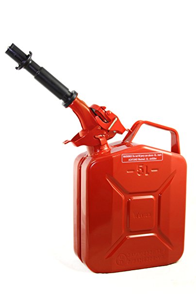 Wavian USA JC005RVS Authentic NATO Jerry Fuel Can and Spout System Red (5 Litre)