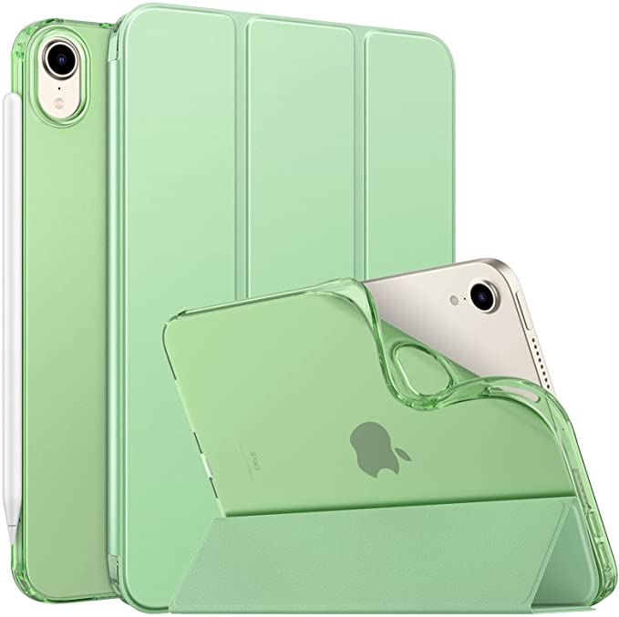 MoKo Case Fit New iPad Mini 6 2021 (6th Generation 8.3 inch), Soft TPU Translucent Frosted Back Cover Slim Smart Shell Stand Folio Case for iPad Mini, Auto Wake/Sleep, Green