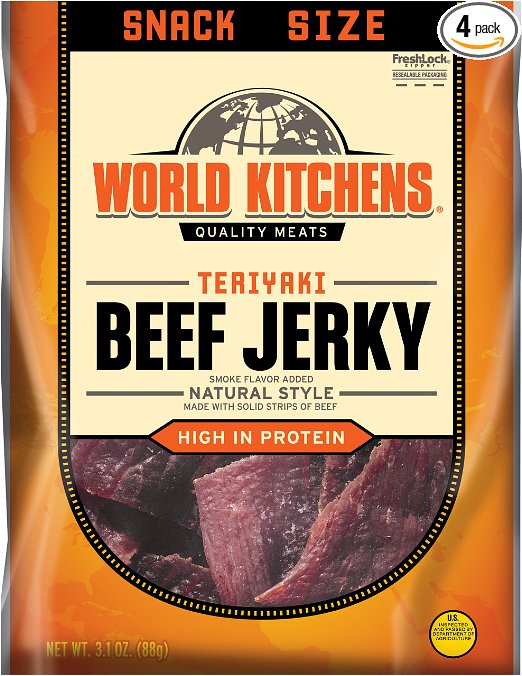 World Kitchens Teriyaki Beef Jerky, 3.1-Ounce (Pack of 4)