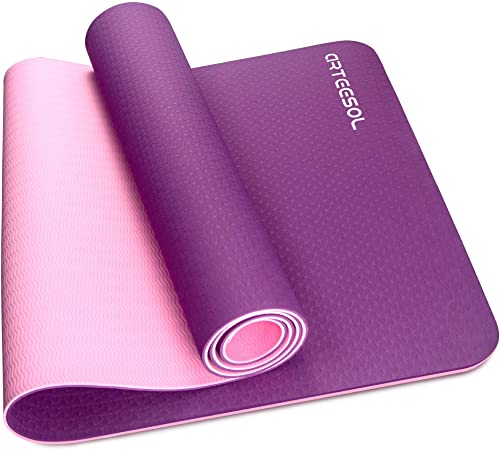 arteesol Yoga Mat, Non-Slip Exercise Mat Pollutant-Free TPE Material Fitness&Workout Mat with Carrying Strap for Yoga/Pilates/Exercises/Gymnastics -183 x 61 x 0.6 cm-10 Colors