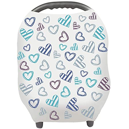 Nursing Cover Breastfeeding Scarf - Baby Car Seat Covers, Infant Stroller Cover, Carseat Canopy for Girls and Boys by YOOFOSS (Blue Heart)